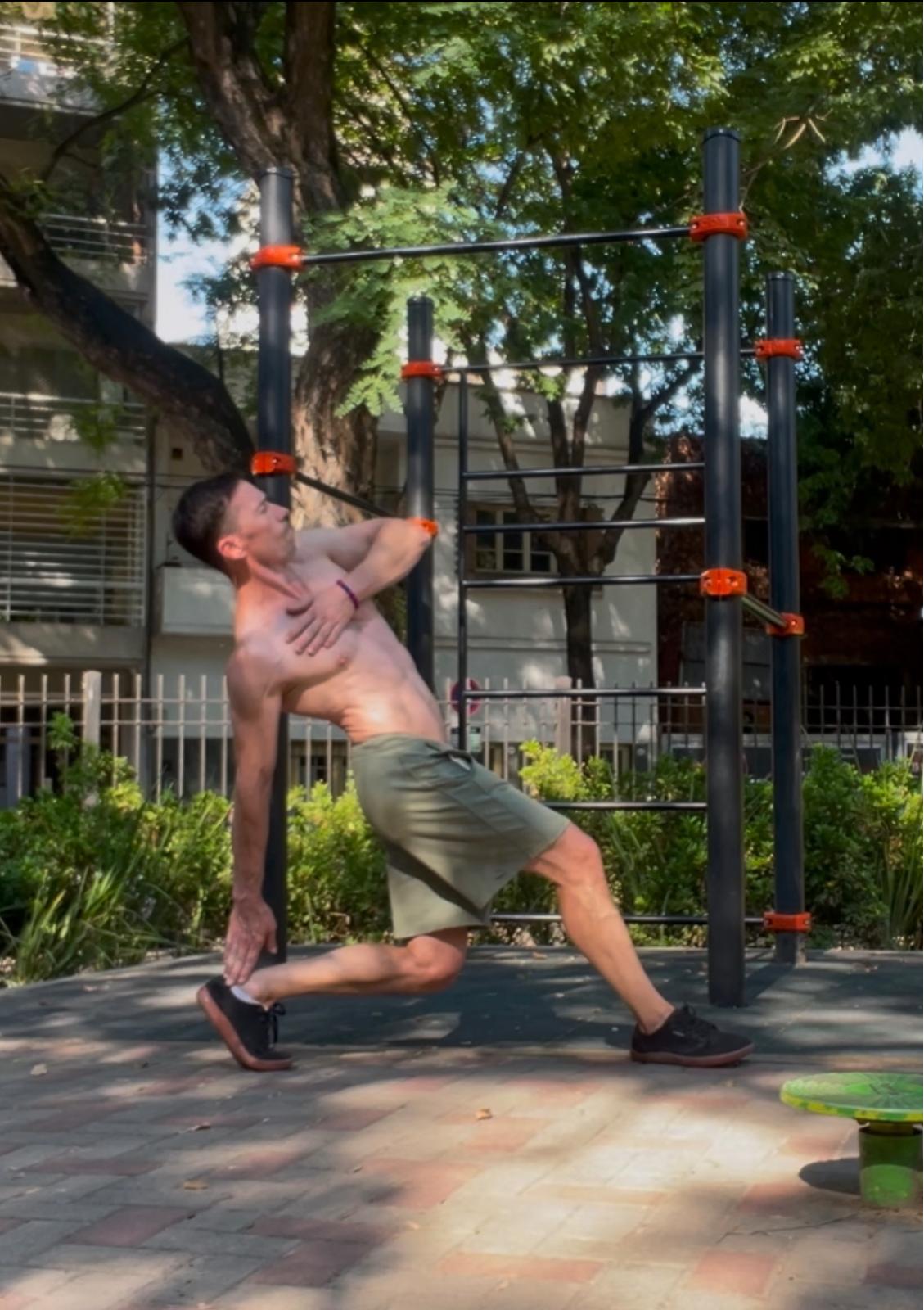 Cristian Caratti stretching diagonally